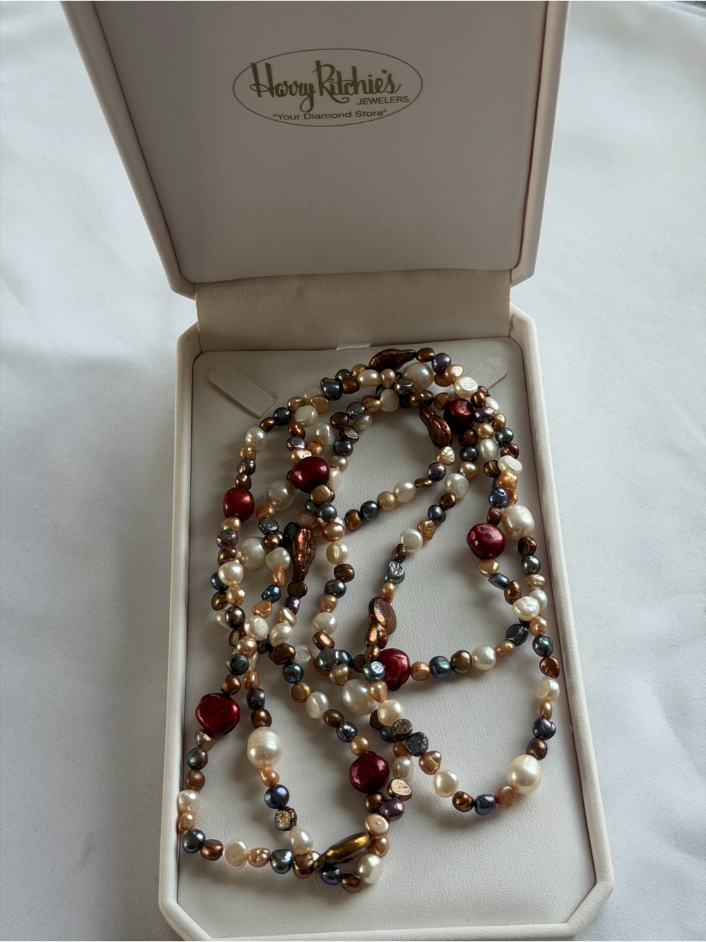 Harry Ritchies Multicolor Freshwater Pearl Necklace Red Gold Cream Fine Womens